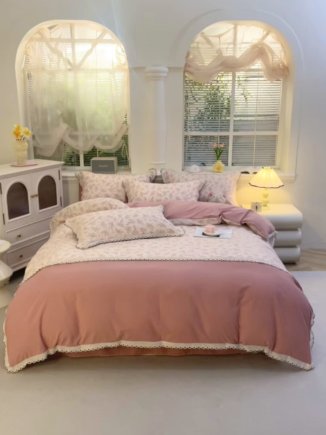 91家纺网 家纺一手货源 找家纺 北部居 2026新款水洗仿棉韩版花边款田园复古风小清新四件套-第一款 韶华