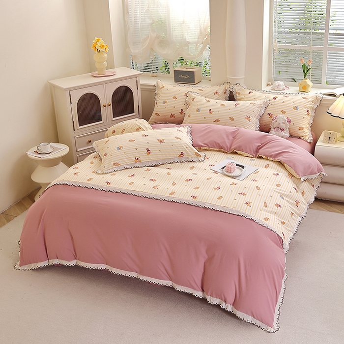 91家纺网 家纺一手货源 找家纺 北部居 2026新款水洗仿棉韩版花边款田园复古风小清新四件套-第一款 甜宠