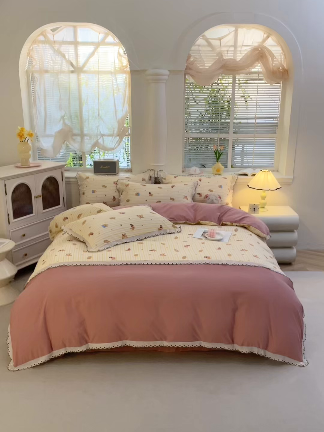 91家纺网 家纺一手货源 找家纺 北部居 2026新款水洗仿棉韩版花边款田园复古风小清新四件套-第一款 甜宠