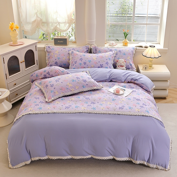 91家纺网 家纺一手货源 找家纺 北部居 2026新款水洗仿棉韩版花边款田园复古风小清新四件套-第一款 小美好