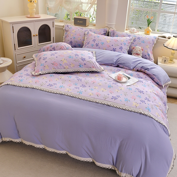 91家纺网 家纺一手货源 找家纺 北部居 2026新款水洗仿棉韩版花边款田园复古风小清新四件套-第一款 小美好