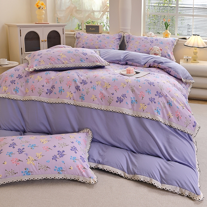 91家纺网 家纺一手货源 找家纺 北部居 2026新款水洗仿棉韩版花边款田园复古风小清新四件套-第一款 小美好