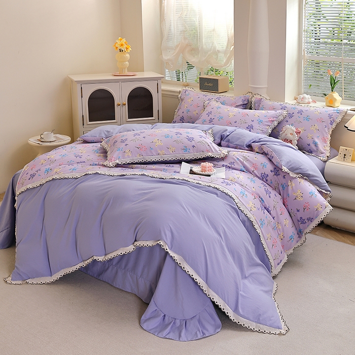 91家纺网 家纺一手货源 找家纺 北部居 2026新款水洗仿棉韩版花边款田园复古风小清新四件套-第一款 小美好