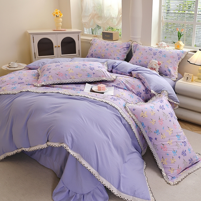 91家纺网 家纺一手货源 找家纺 北部居 2026新款水洗仿棉韩版花边款田园复古风小清新四件套-第一款 小美好