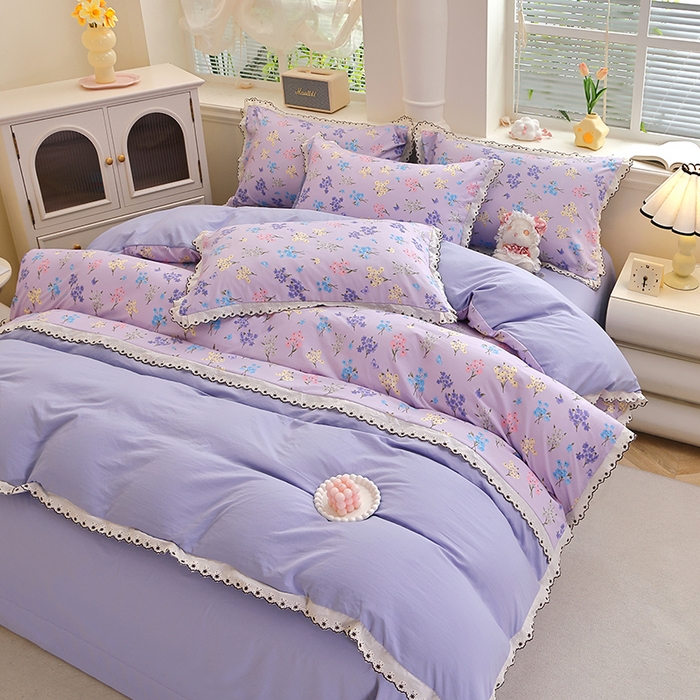 91家纺网 家纺一手货源 找家纺 北部居 2026新款水洗仿棉韩版花边款田园复古风小清新四件套-第一款 小美好