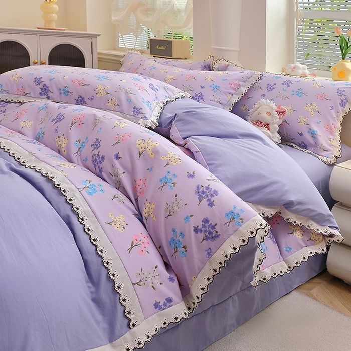 91家纺网 家纺一手货源 找家纺 北部居 2026新款水洗仿棉韩版花边款田园复古风小清新四件套-第一款 小美好