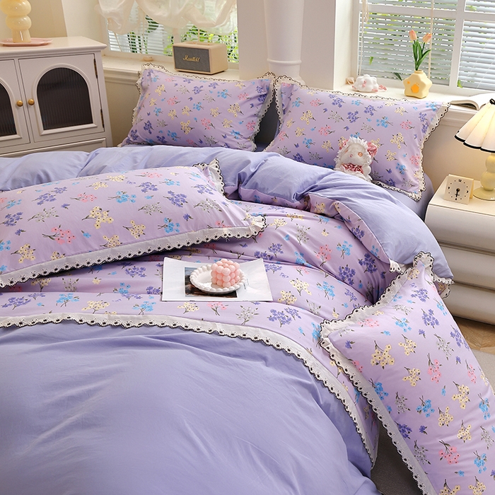 91家纺网 家纺一手货源 找家纺 北部居 2026新款水洗仿棉韩版花边款田园复古风小清新四件套-第一款 小美好