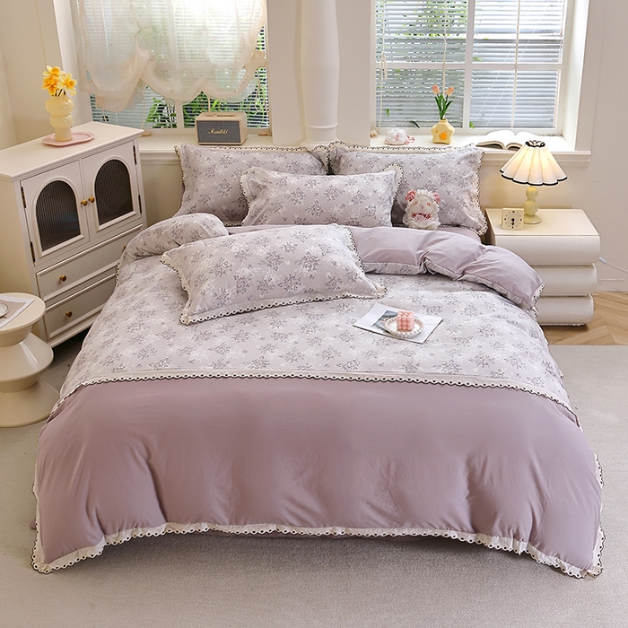 91家纺网 家纺一手货源 找家纺 北部居 2026新款水洗仿棉韩版花边款田园复古风小清新四件套-第一款 悠然