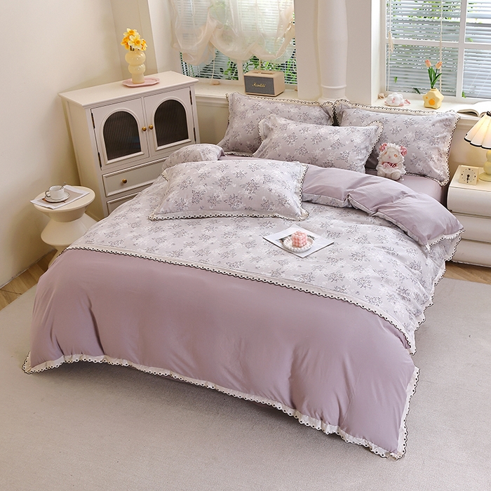 91家纺网 家纺一手货源 找家纺 北部居 2026新款水洗仿棉韩版花边款田园复古风小清新四件套-第一款 悠然