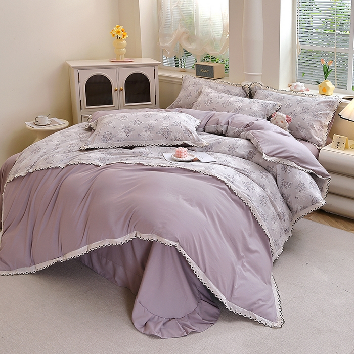 91家纺网 家纺一手货源 找家纺 北部居 2026新款水洗仿棉韩版花边款田园复古风小清新四件套-第一款 悠然