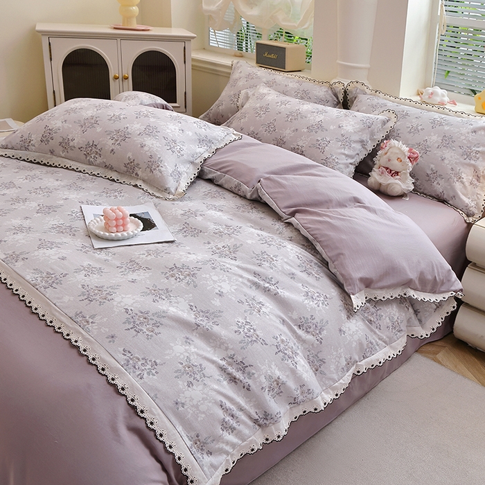 91家纺网 家纺一手货源 找家纺 北部居 2026新款水洗仿棉韩版花边款田园复古风小清新四件套-第一款 悠然