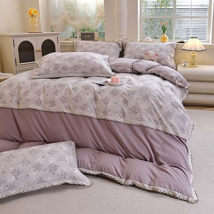 91家纺网 家纺一手货源 找家纺 北部居 2026新款水洗仿棉韩版花边款田园复古风小清新四件套-第一款 悠然