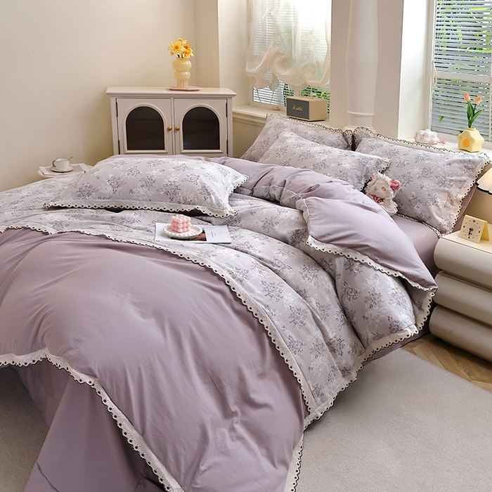 91家纺网 家纺一手货源 找家纺 北部居 2026新款水洗仿棉韩版花边款田园复古风小清新四件套-第一款 悠然