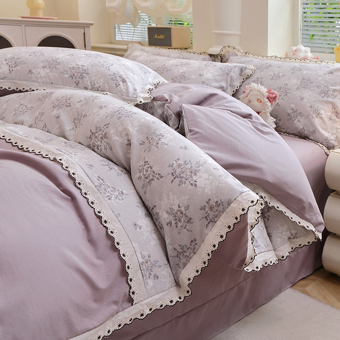 91家纺网 家纺一手货源 找家纺 北部居 2026新款水洗仿棉韩版花边款田园复古风小清新四件套-第一款 悠然