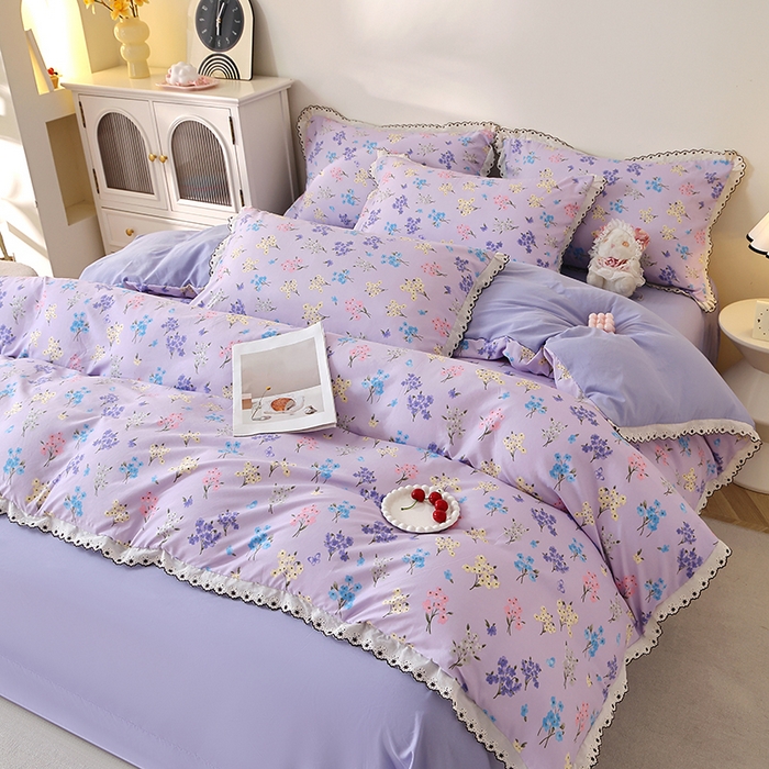 91家纺网 家纺一手货源 找家纺 （总）北部居 2026新款水洗仿棉韩版花边款田园复古风小清新四件套