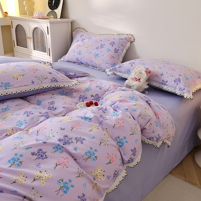 91家纺网 家纺一手货源 找家纺 （总）北部居 2026新款水洗仿棉韩版花边款田园复古风小清新四件套