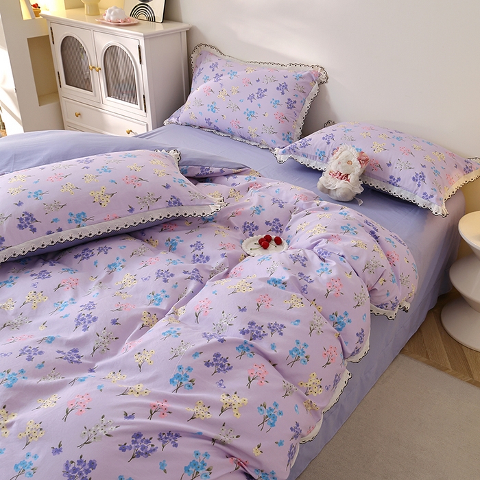 91家纺网 家纺一手货源 找家纺 （总）北部居 2026新款水洗仿棉韩版花边款田园复古风小清新四件套