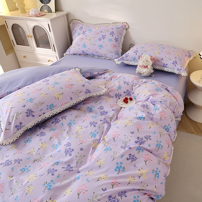 91家纺网 家纺一手货源 找家纺 （总）北部居 2026新款水洗仿棉韩版花边款田园复古风小清新四件套