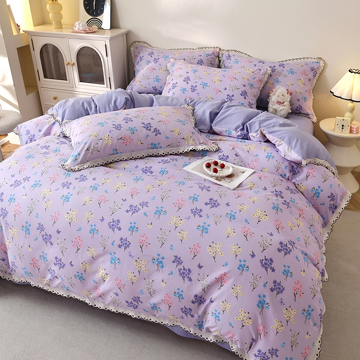 91家纺网 家纺一手货源 找家纺 北部居 2026新款水洗仿棉韩版花边款田园复古风小清新四件套 安琪拉