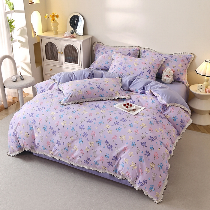 91家纺网 家纺一手货源 找家纺 北部居 2026新款水洗仿棉韩版花边款田园复古风小清新四件套 安琪拉