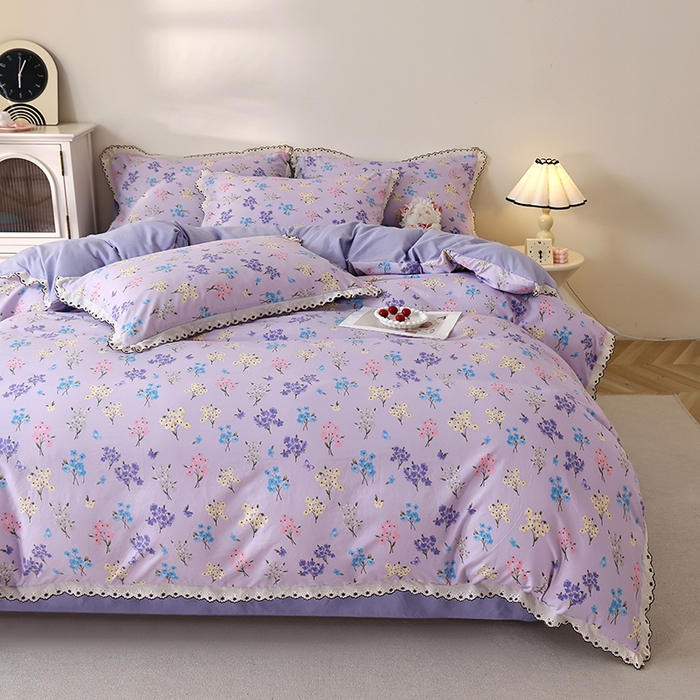 91家纺网 家纺一手货源 找家纺 北部居 2026新款水洗仿棉韩版花边款田园复古风小清新四件套 安琪拉