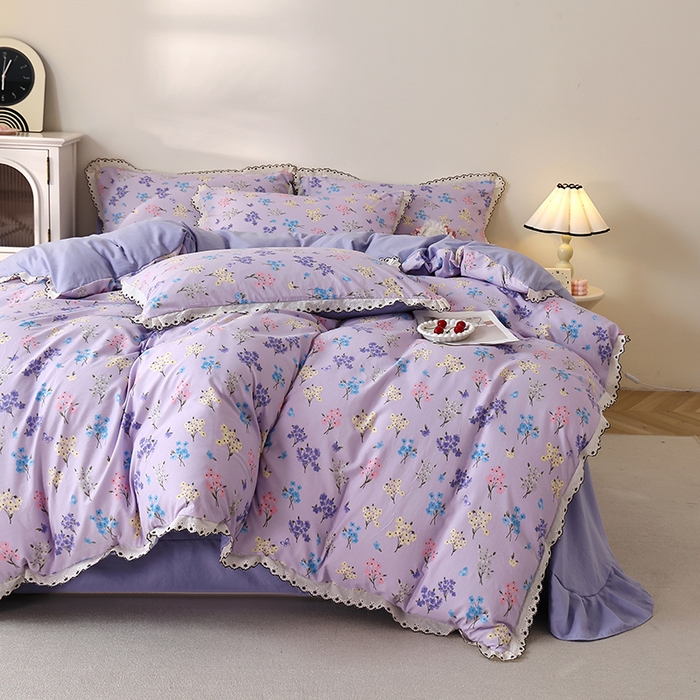 91家纺网 家纺一手货源 找家纺 北部居 2026新款水洗仿棉韩版花边款田园复古风小清新四件套 安琪拉