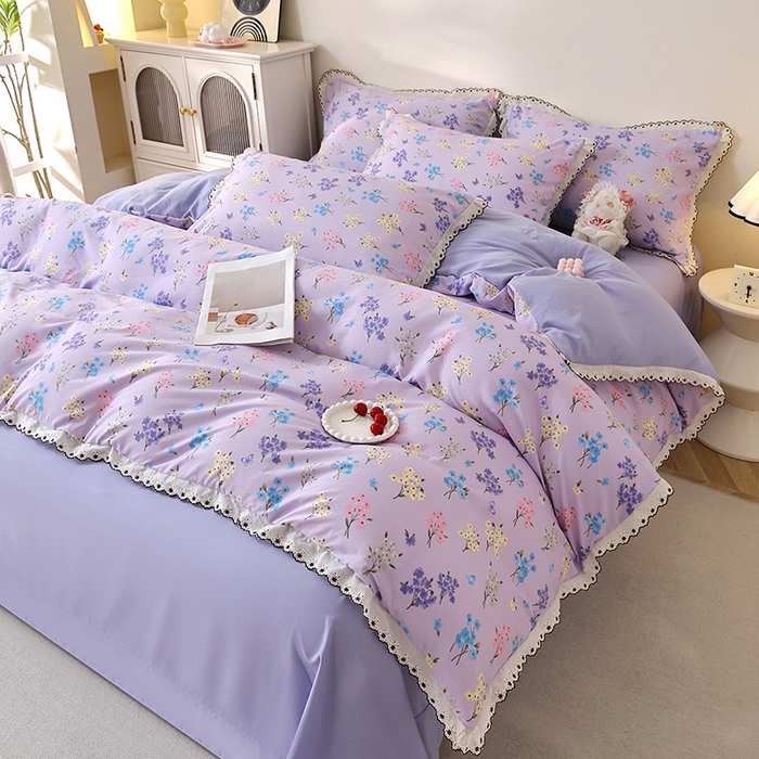 91家纺网 家纺一手货源 找家纺 北部居 2026新款水洗仿棉韩版花边款田园复古风小清新四件套 安琪拉