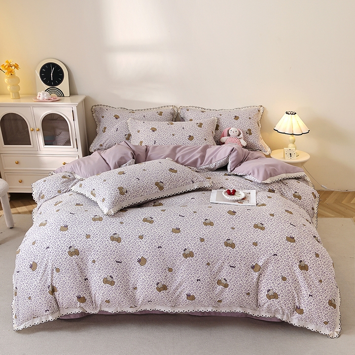 91家纺网 家纺一手货源 找家纺 北部居 2026新款水洗仿棉韩版花边款田园复古风小清新四件套 豹纹魅力