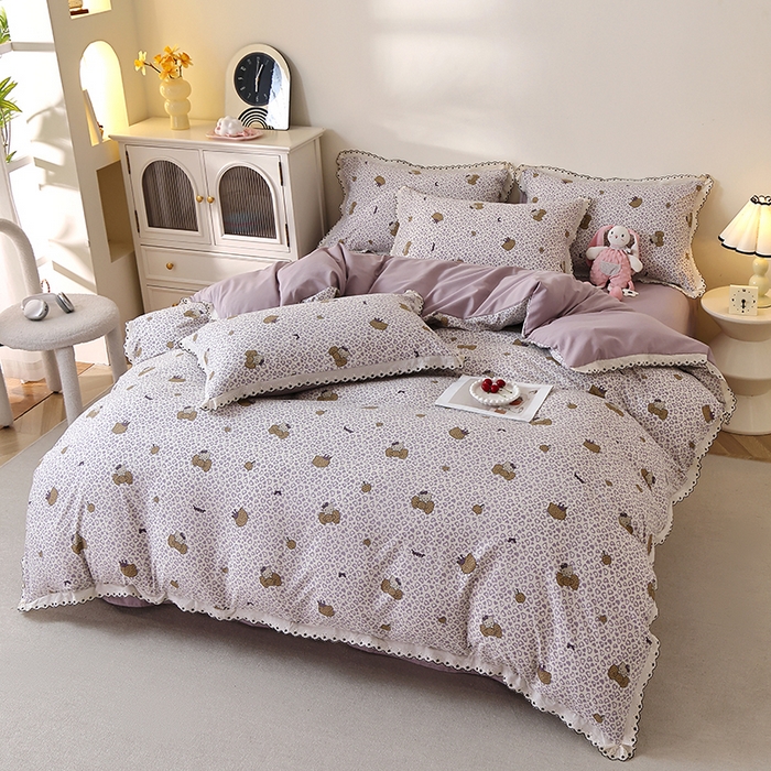 91家纺网 家纺一手货源 找家纺 北部居 2026新款水洗仿棉韩版花边款田园复古风小清新四件套 豹纹魅力