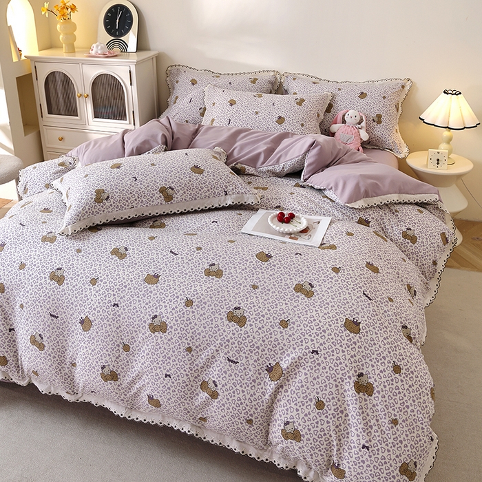 91家纺网 家纺一手货源 找家纺 北部居 2026新款水洗仿棉韩版花边款田园复古风小清新四件套 豹纹魅力