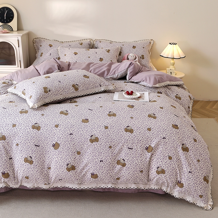 91家纺网 家纺一手货源 找家纺 北部居 2026新款水洗仿棉韩版花边款田园复古风小清新四件套 豹纹魅力