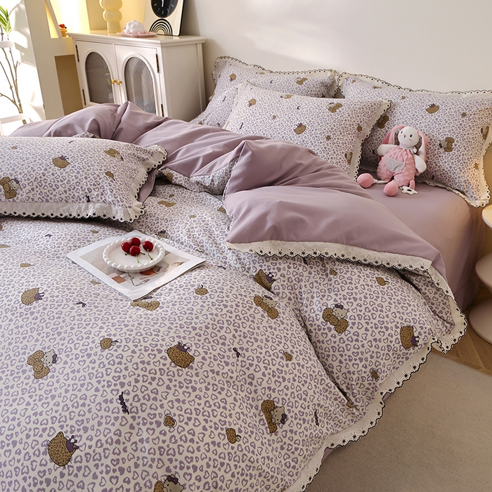 91家纺网 家纺一手货源 找家纺 北部居 2026新款水洗仿棉韩版花边款田园复古风小清新四件套 豹纹魅力