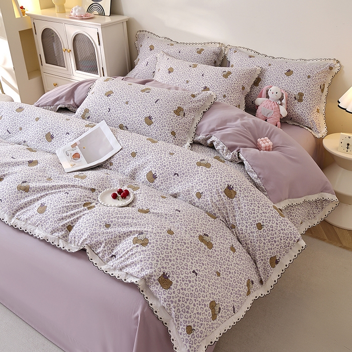 91家纺网 家纺一手货源 找家纺 北部居 2026新款水洗仿棉韩版花边款田园复古风小清新四件套 豹纹魅力