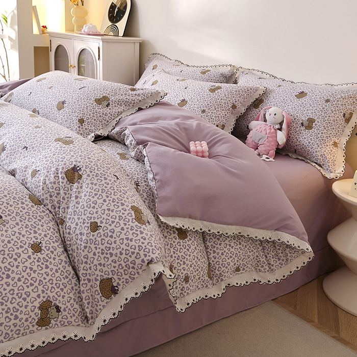 91家纺网 家纺一手货源 找家纺 北部居 2026新款水洗仿棉韩版花边款田园复古风小清新四件套 豹纹魅力