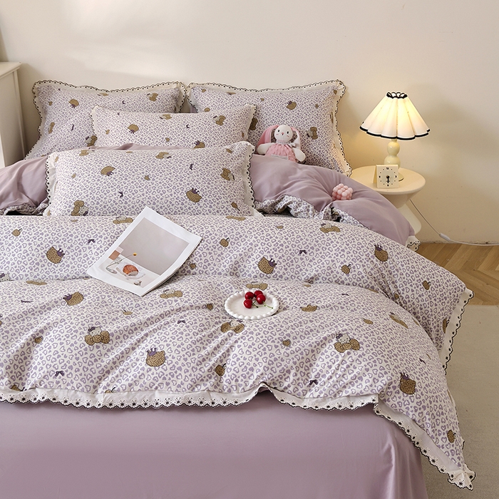 91家纺网 家纺一手货源 找家纺 北部居 2026新款水洗仿棉韩版花边款田园复古风小清新四件套 豹纹魅力