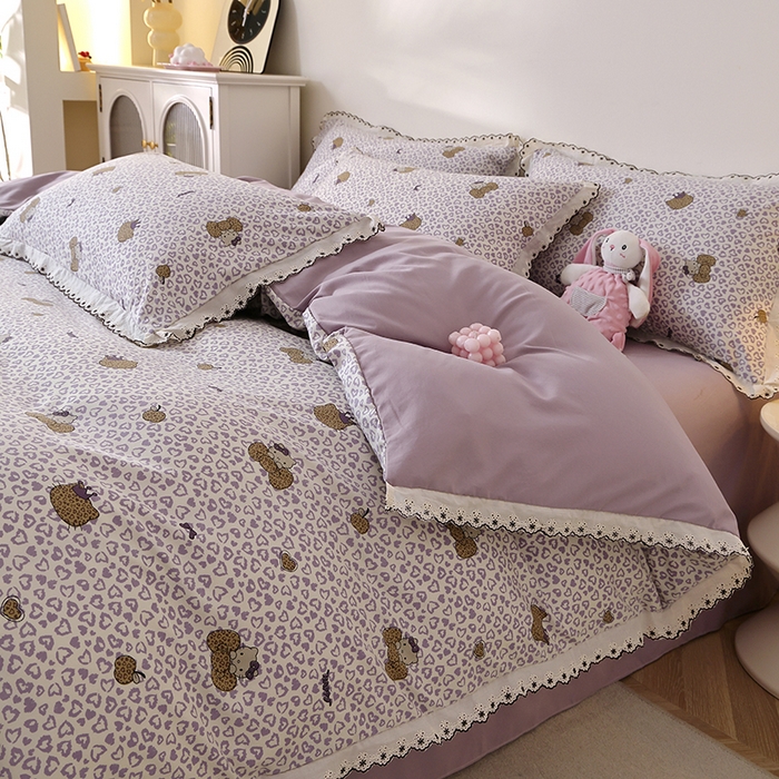 91家纺网 家纺一手货源 找家纺 北部居 2026新款水洗仿棉韩版花边款田园复古风小清新四件套 豹纹魅力