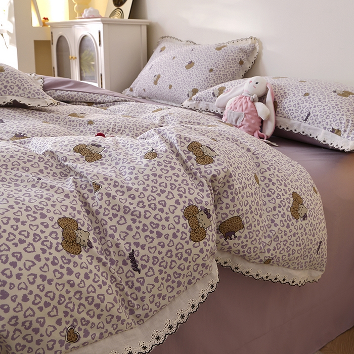 91家纺网 家纺一手货源 找家纺 北部居 2026新款水洗仿棉韩版花边款田园复古风小清新四件套 豹纹魅力