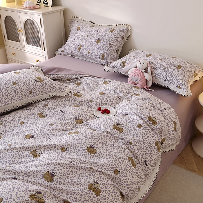 91家纺网 家纺一手货源 找家纺 北部居 2026新款水洗仿棉韩版花边款田园复古风小清新四件套 豹纹魅力