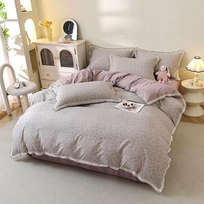 91家纺网 家纺一手货源 找家纺 北部居 2026新款水洗仿棉韩版花边款田园复古风小清新四件套 春旭