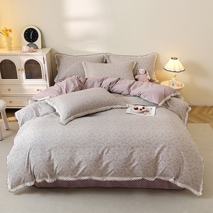 91家纺网 家纺一手货源 找家纺 北部居 2026新款水洗仿棉韩版花边款田园复古风小清新四件套 春旭