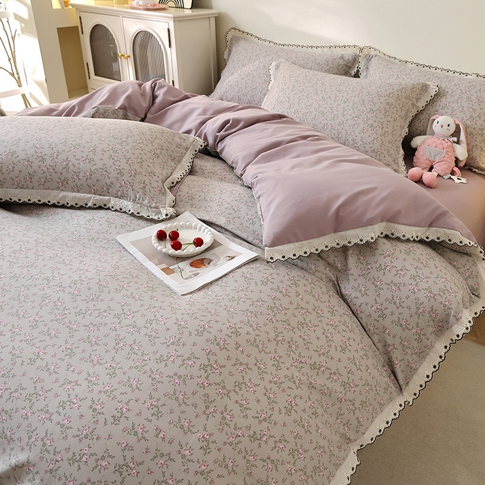 91家纺网 家纺一手货源 找家纺 北部居 2026新款水洗仿棉韩版花边款田园复古风小清新四件套 春旭