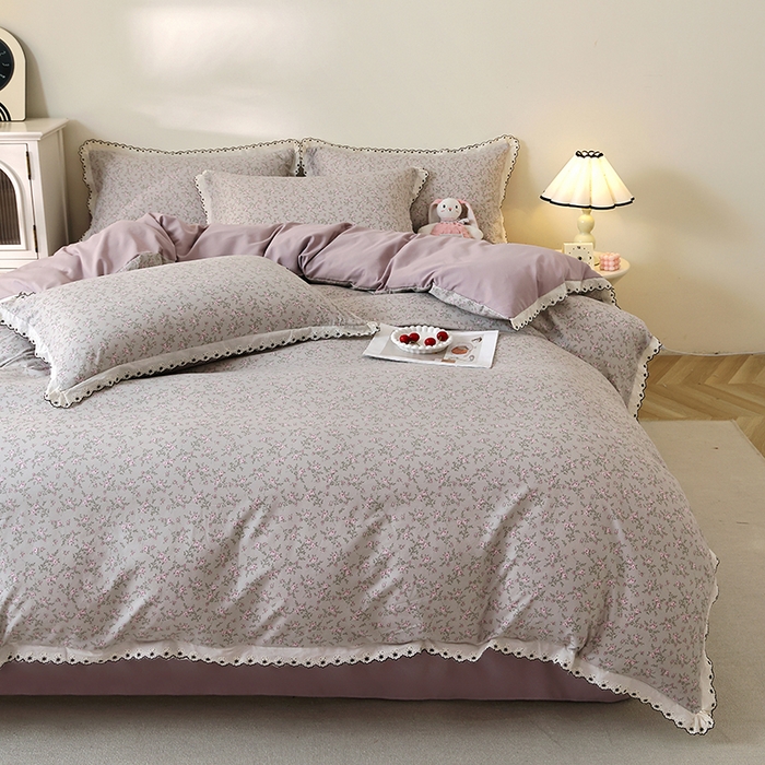 91家纺网 家纺一手货源 找家纺 北部居 2026新款水洗仿棉韩版花边款田园复古风小清新四件套 春旭