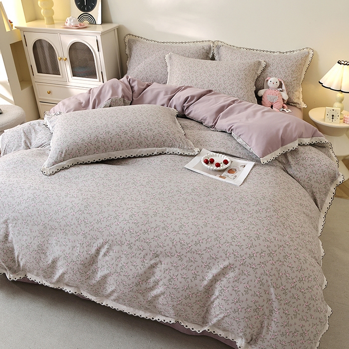 91家纺网 家纺一手货源 找家纺 北部居 2026新款水洗仿棉韩版花边款田园复古风小清新四件套 春旭