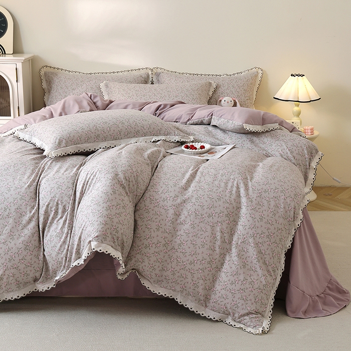 91家纺网 家纺一手货源 找家纺 北部居 2026新款水洗仿棉韩版花边款田园复古风小清新四件套 春旭