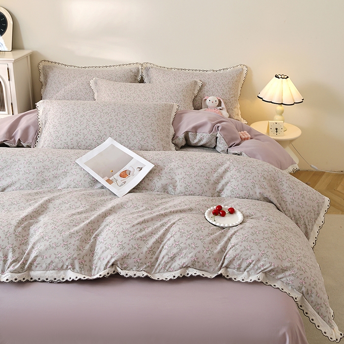 91家纺网 家纺一手货源 找家纺 北部居 2026新款水洗仿棉韩版花边款田园复古风小清新四件套 春旭