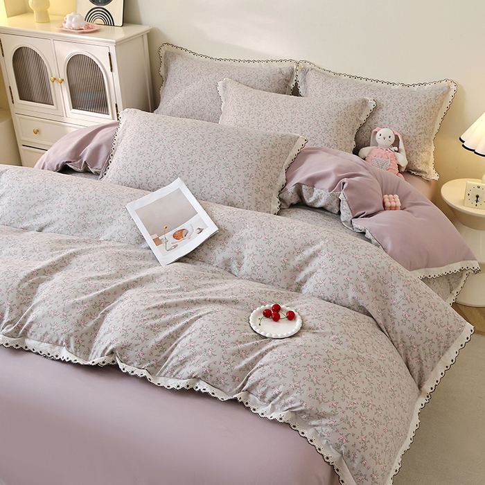 91家纺网 家纺一手货源 找家纺 北部居 2026新款水洗仿棉韩版花边款田园复古风小清新四件套 春旭