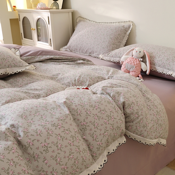 91家纺网 家纺一手货源 找家纺 北部居 2026新款水洗仿棉韩版花边款田园复古风小清新四件套 春旭