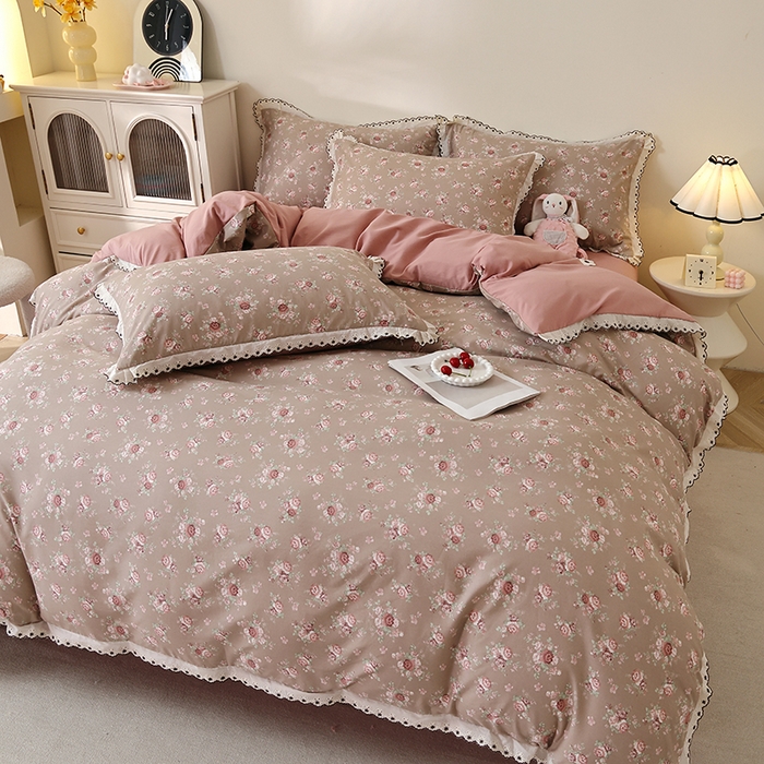 91家纺网 家纺一手货源 找家纺 北部居 2026新款水洗仿棉韩版花边款田园复古风小清新四件套 杜桑花园