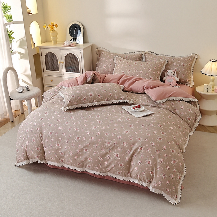 91家纺网 家纺一手货源 找家纺 北部居 2026新款水洗仿棉韩版花边款田园复古风小清新四件套 杜桑花园