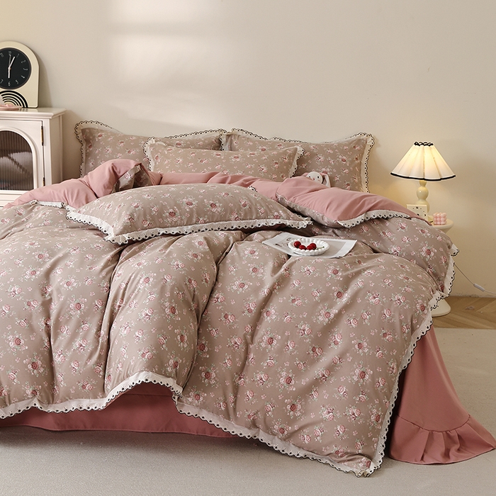 91家纺网 家纺一手货源 找家纺 北部居 2026新款水洗仿棉韩版花边款田园复古风小清新四件套 杜桑花园